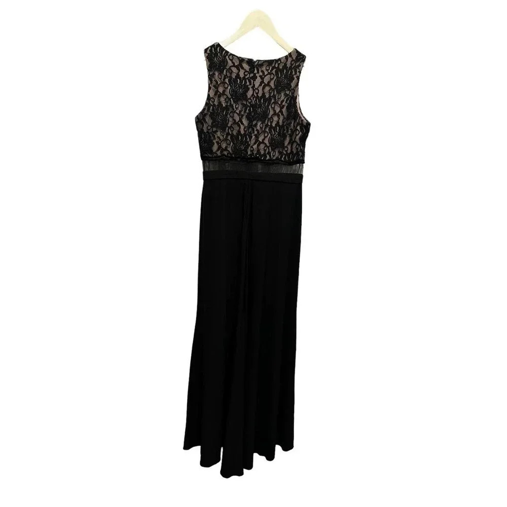 Nightway Women's Black Lace Mock Two-Piece Slit Gown Dress Size Plus 14 - Picture 4 of 8